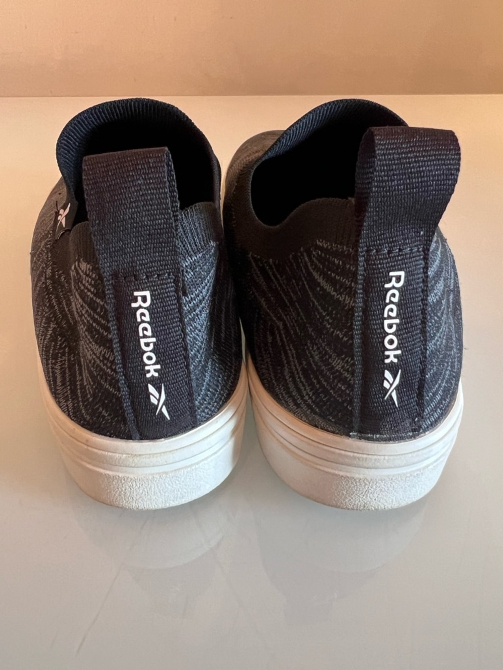 REEBOK MemoryTech Slip On Sneakers Black Knit Comfort Walking Shoes - Picture 3 of 10